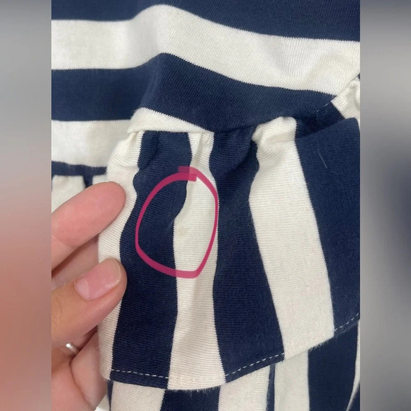 J. Crew Asymmetrical Navy and White Ruffle Striped Peplum Top Women’s Small - Picture 6 of 16